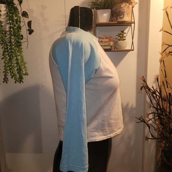 Nike White and Blue Raglan Sleeve Cropped Top M - Picture 4 of 6